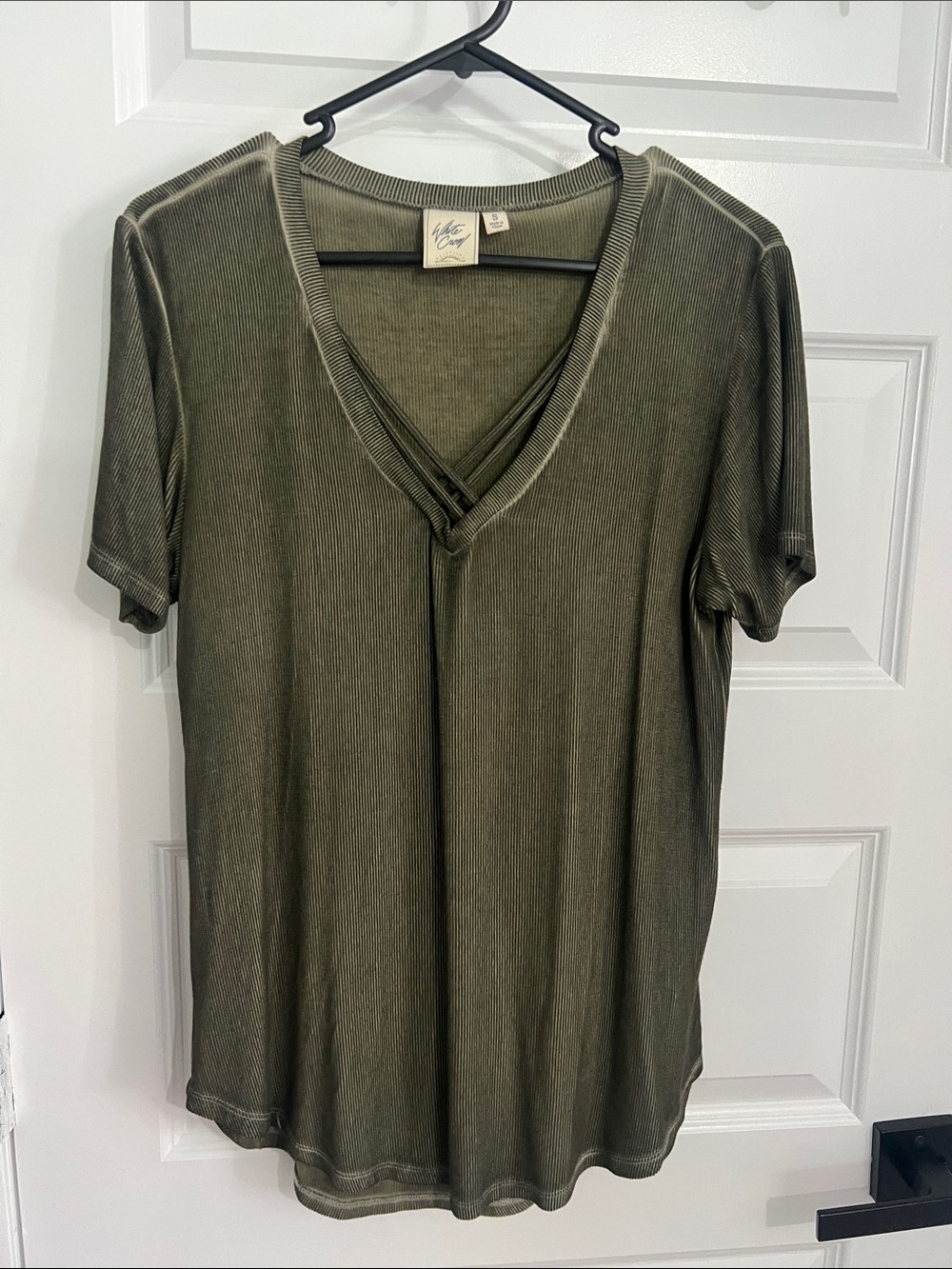 White Crow Olive Short Sleeve Ribbed V-Neck Tee